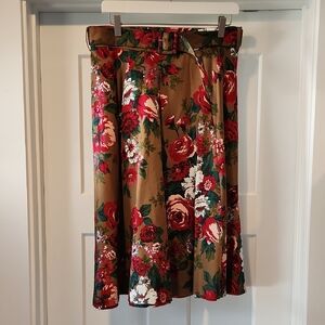 Brooks Brothers Red and Green Floral A-Line Skirt
